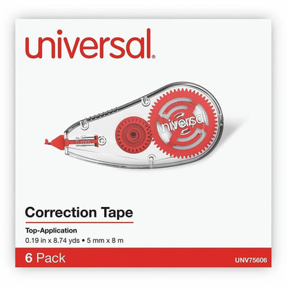 Universal Correction Tape - 0.20" Tape Width x 26.25 ft Tape Length - 1 Line(s) - White Tape - Clear, Red Dispenser - 6 