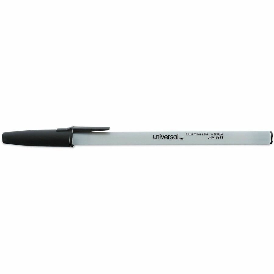 Universal Ballpoint - 1 mm Medium, Conical Pen Point - Black Ink - Oil Based - Gray Stick, Black Barrel - Office - 60 / 