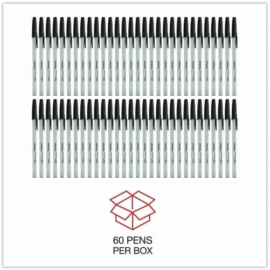 Universal Ballpoint - 1 mm Medium, Conical Pen Point - Black Ink - Oil Based - Gray Stick, Black Barrel - Office - 60 / 