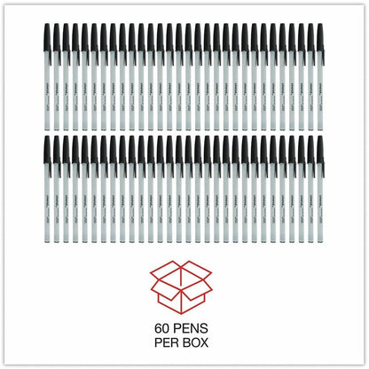 Universal Ballpoint - 1 mm Medium, Conical Pen Point - Black Ink - Oil Based - Gray Stick, Black Barrel - Office - 60 / 