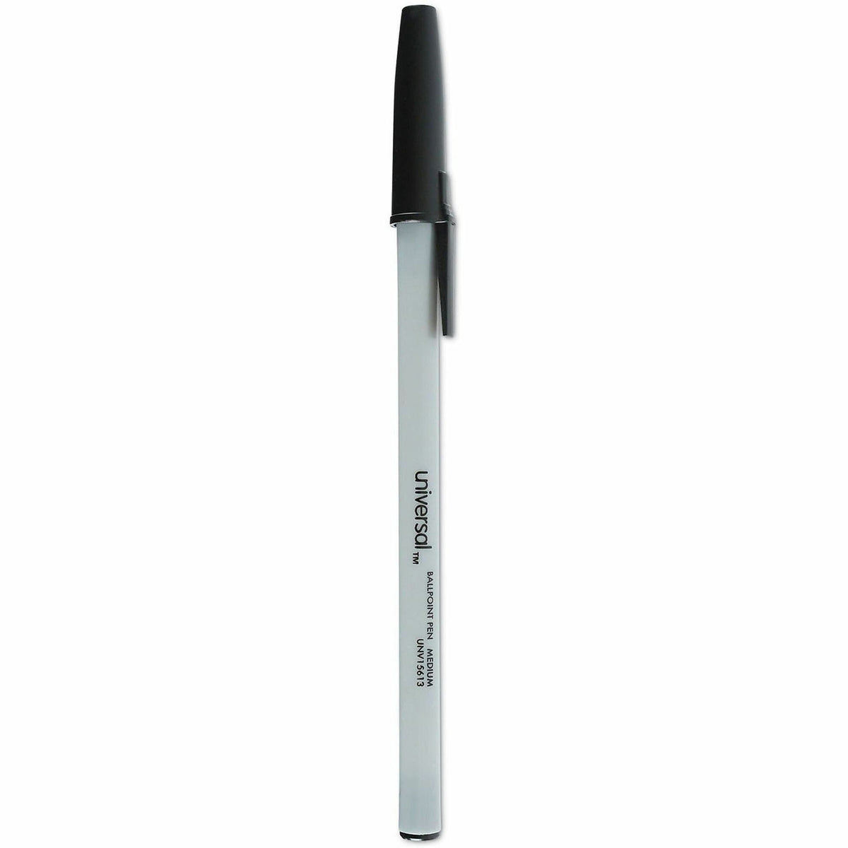 Universal Ballpoint - 1 mm Medium, Conical Pen Point - Black Ink - Oil Based - Gray Stick, Black Barrel - Office - 60 / 