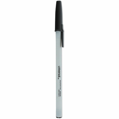 Universal Ballpoint - 1 mm Medium, Conical Pen Point - Black Ink - Oil Based - Gray Stick, Black Barrel - Office - 60 / 
