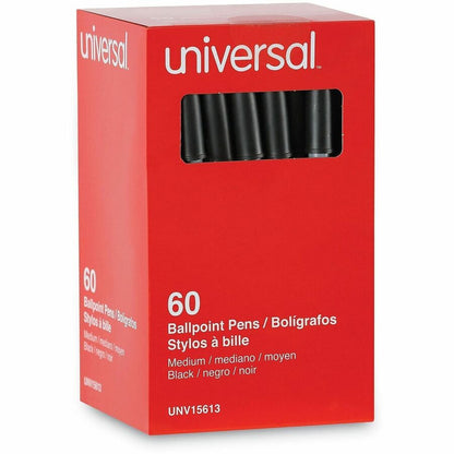 Universal Ballpoint - 1 mm Medium, Conical Pen Point - Black Ink - Oil Based - Gray Stick, Black Barrel - Office - 60 / 