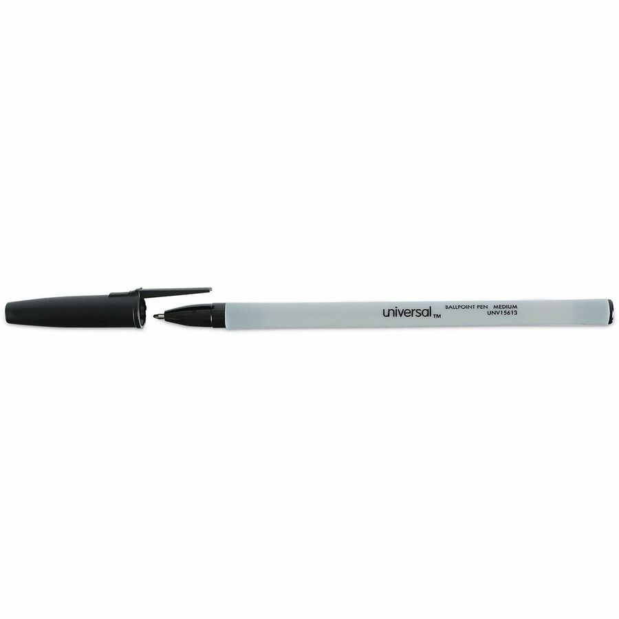 Universal Ballpoint - 1 mm Medium, Conical Pen Point - Black Ink - Oil Based - Gray Stick, Black Barrel - Office - 60 / 
