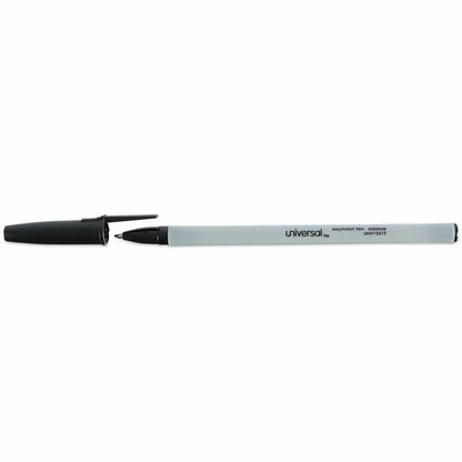 Universal Ballpoint - 1 mm Medium, Conical Pen Point - Black Ink - Oil Based - Gray Stick, Black Barrel - Office - 60 / 