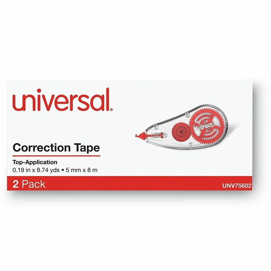 Universal Correction Tape - 0.20" Tape Width x 26.25 ft Tape Length - 1 Line(s) - White Tape - Clear, Red Dispenser - 2 
