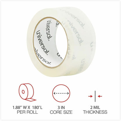 Universal General-Purpose Box Sealing Tape, 3" Core, 1.88" x 60 yds, Clear, 6/Pack - 60 yd Length x 1.88" Width x 2 mil 