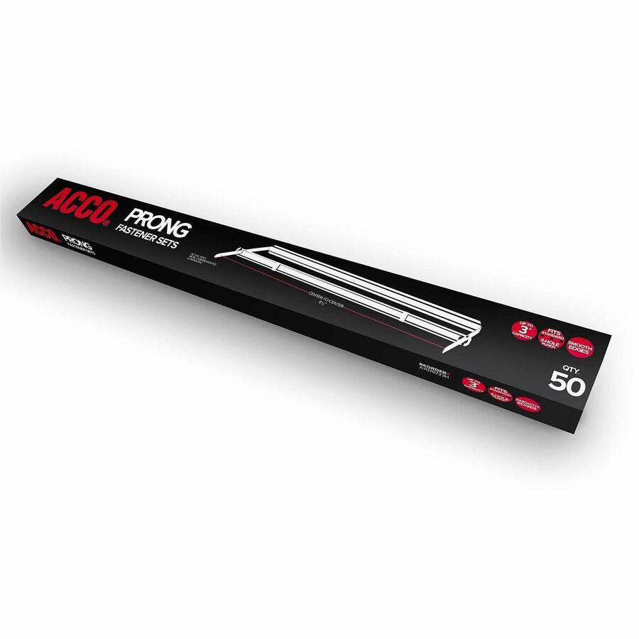 ACCO Paper Fastener - 8.3" Length - 3" Size Capacity - for Sheet, Binding - Smooth - Silver - 1 Box