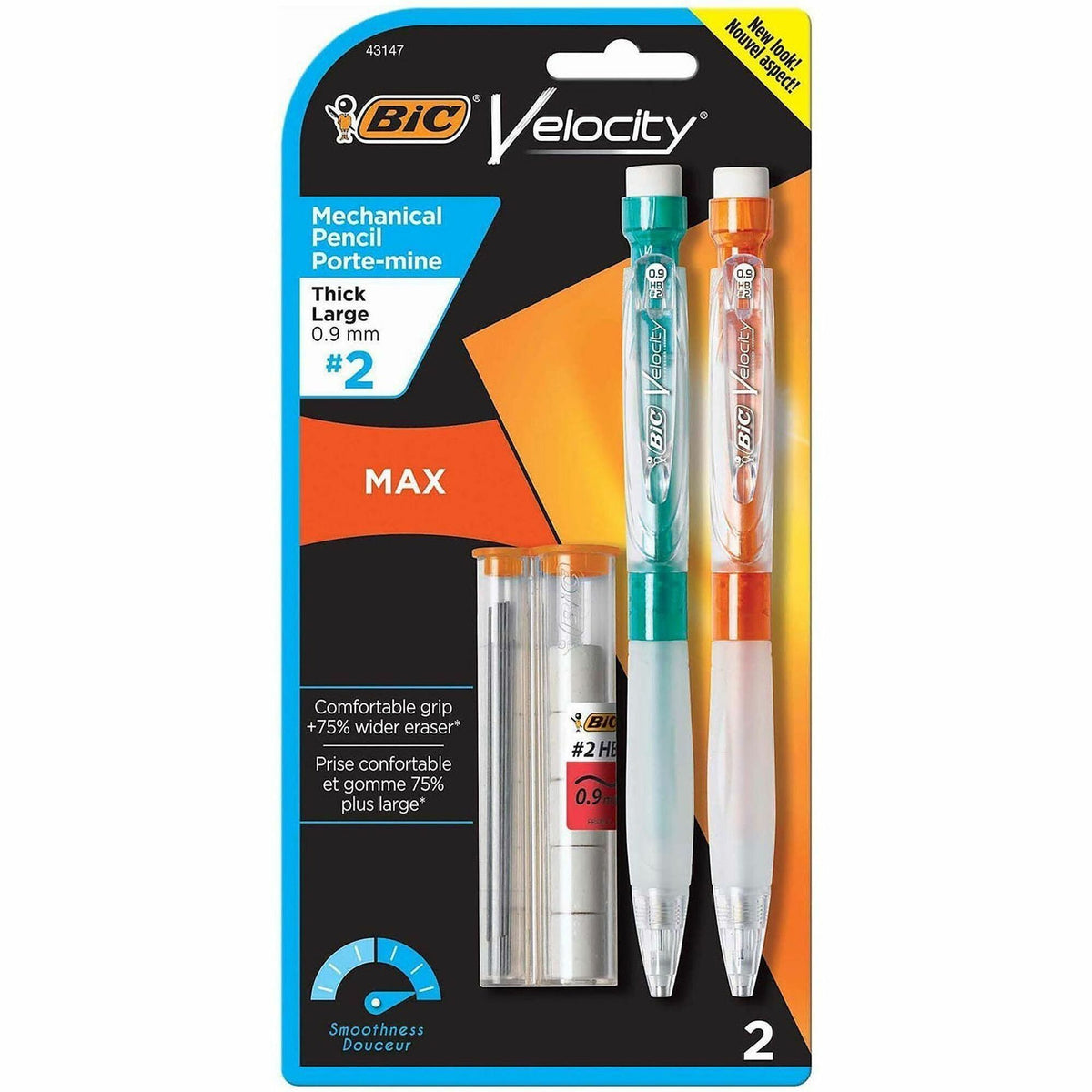 Velocity Max Mechanical Pencil - 0.9 mm Black Lead - 2HB - Refillable - Translucent, Transparent, Assorted Barrel - 2 / 
