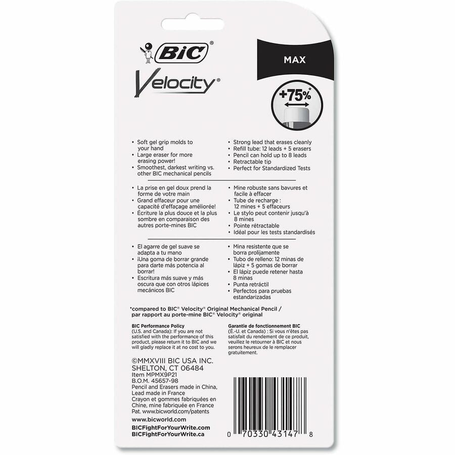 Velocity Max Mechanical Pencil - 0.9 mm Black Lead - 2HB - Refillable - Translucent, Transparent, Assorted Barrel - 2 / 