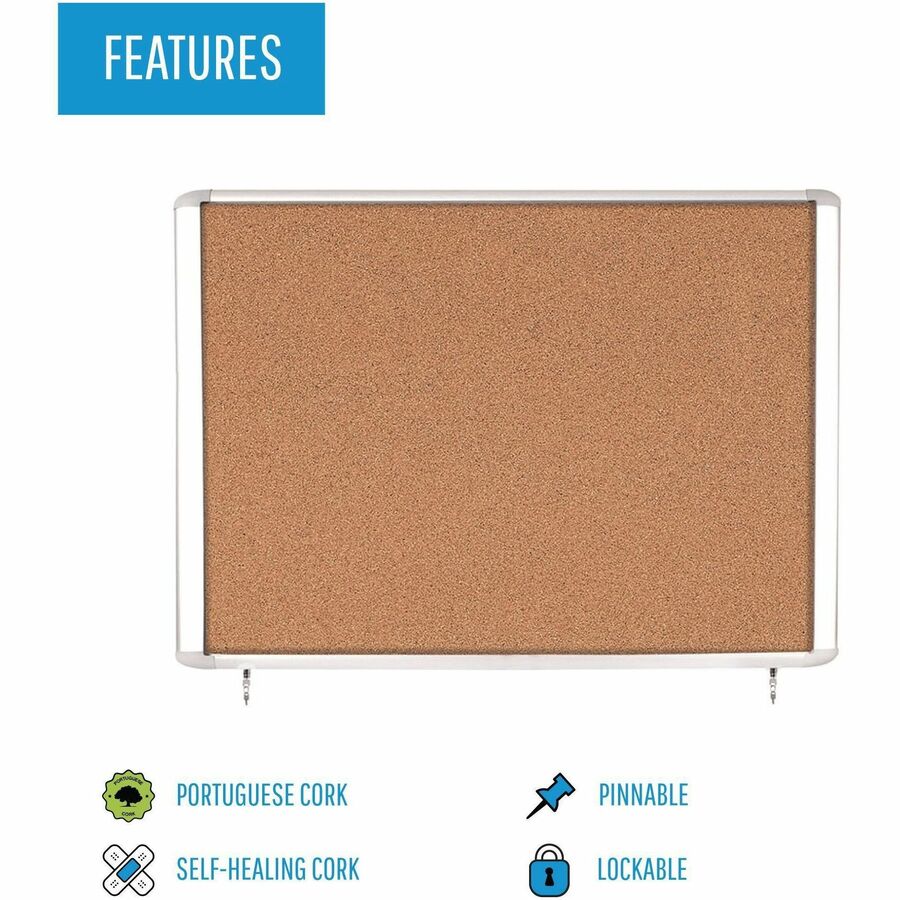 MasterVision Water-Resistant Enclosed Corkboard - 30" Board Height x 26.50" Board Width x 0.70" Board Depth - Light Brow