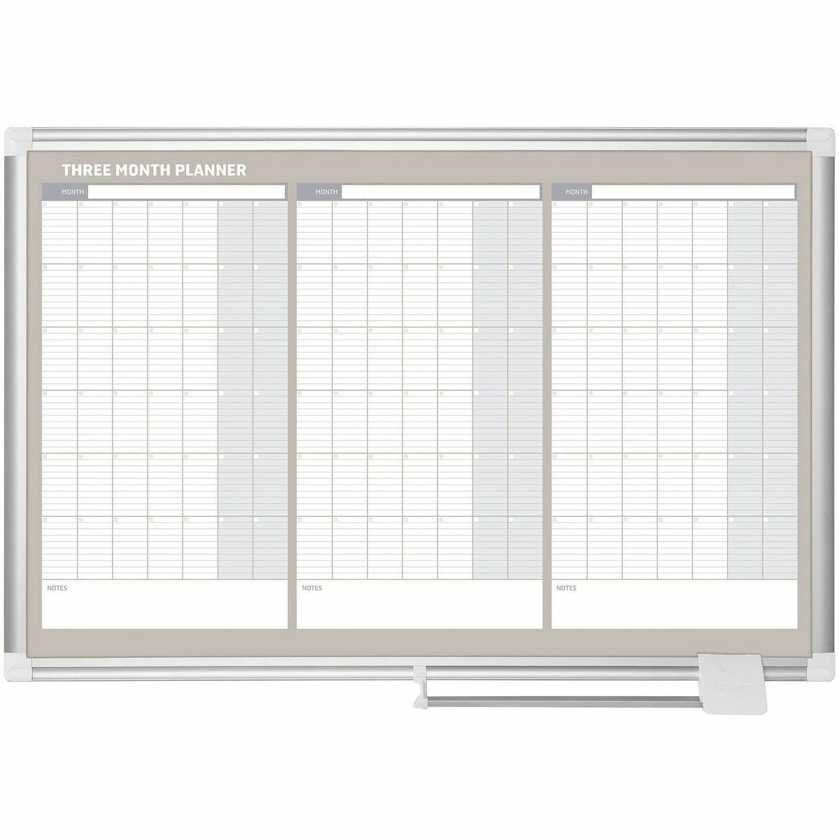 MasterVision 3-Month Calendar Board - 36" (3 ft) Width x 24" (2 ft) Height - White Lacquered Steel Surface - Aluminum Fr