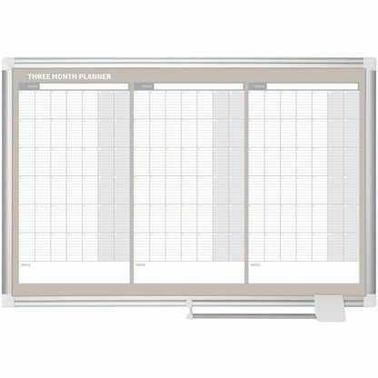 MasterVision 3-Month Calendar Board - 36" (3 ft) Width x 24" (2 ft) Height - White Lacquered Steel Surface - Aluminum Fr