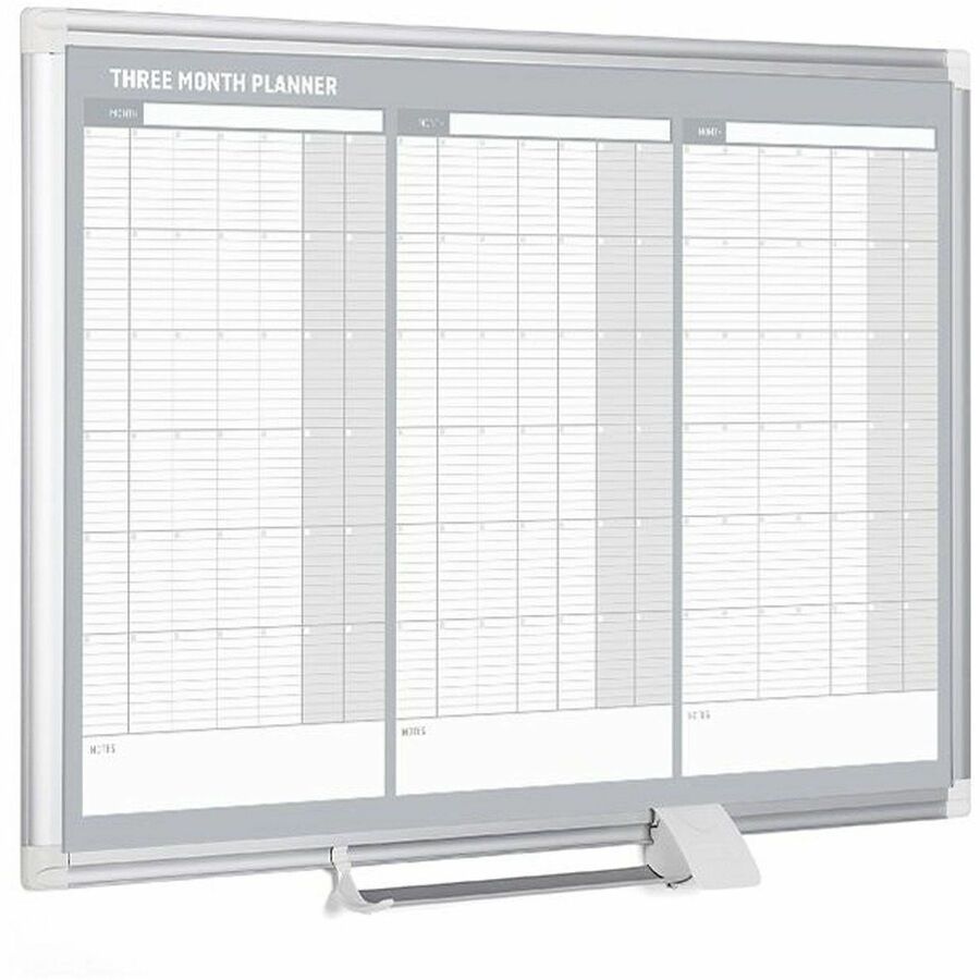 MasterVision 3-Month Calendar Board - 36" (3 ft) Width x 24" (2 ft) Height - White Lacquered Steel Surface - Aluminum Fr