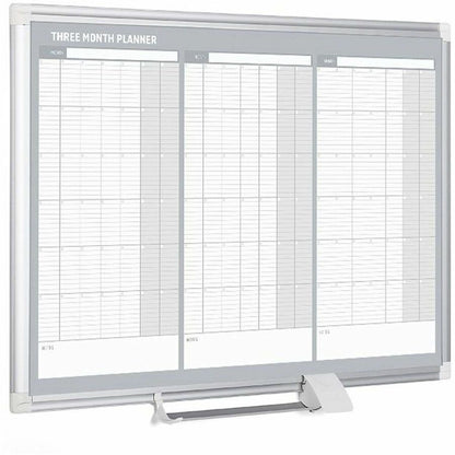 MasterVision 3-Month Calendar Board - 36" (3 ft) Width x 24" (2 ft) Height - White Lacquered Steel Surface - Aluminum Fr