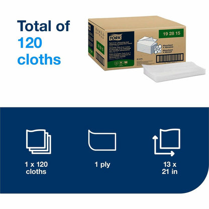 TORK 2 in 1 Scouring and Cleaning Foodservice Towel White, Absorbent, 1 x 120 Sheets - For Surface, Food Service, Counte