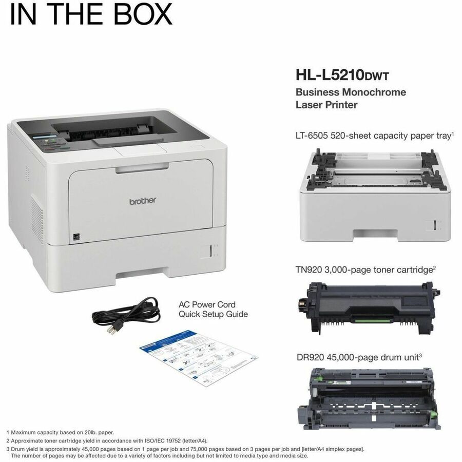 Brother HL-L5210DW Desktop Wireless Laser Printer - Monochrome - 48 ppm Mono - 1200 x 1200 dpi Print - Automatic Duplex 