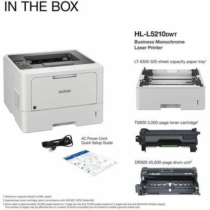 Brother HL-L5210DW Desktop Wireless Laser Printer - Monochrome - 48 ppm Mono - 1200 x 1200 dpi Print - Automatic Duplex 