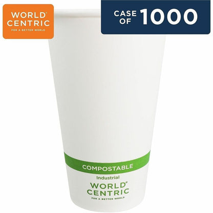 World Centric Compostable White Paper Hot Cups - 16 fl oz - White - Polylactic Acid (PLA) - 20 / Carton
