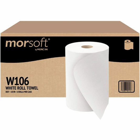 Morcon Morsoft 10" Hardwound Roll Paper Towels - 1 Ply - 10" Width x 800 ft Length - 7.50" Roll Diameter - 2" Core - Whi