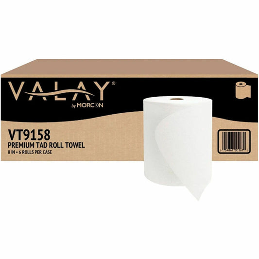 Morcon Valay 8" TAD Premium Roll Paper Towels - 1 Ply - 8" Width x 700 ft Length - 8" Roll Diameter - 2" Core - White - 