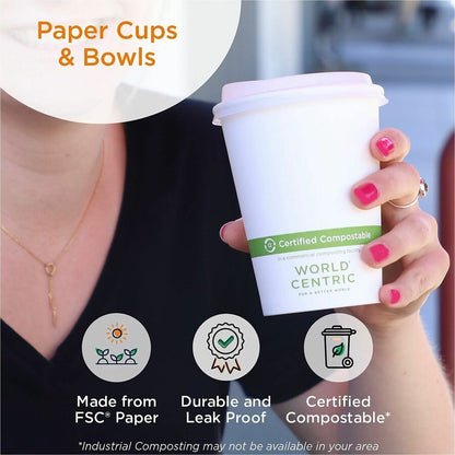 World Centric Compostable White Paper Bowls - Food, Soup, Ice Cream, Food Storage, Salad - White - Paper Body - 50/Pack 