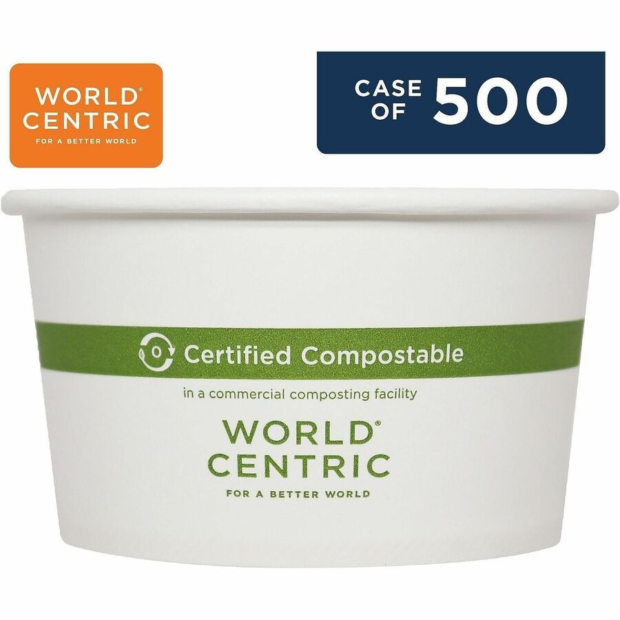 World Centric Compostable White Paper Bowls - Food, Soup, Ice Cream, Food Storage, Salad - White - Paper Body - 50/Pack 