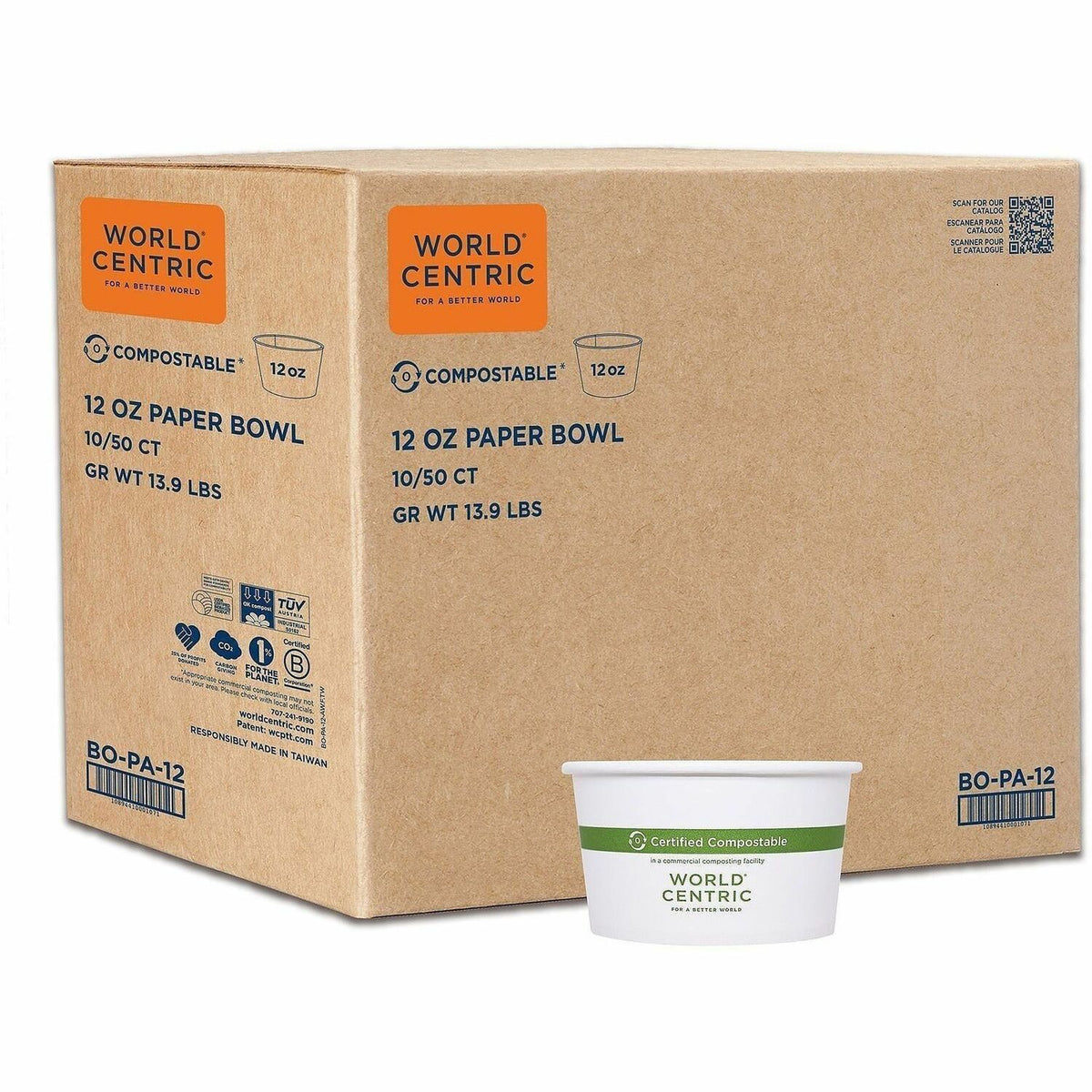 World Centric Compostable White Paper Bowls - Food, Soup, Ice Cream, Food Storage, Salad - White - Paper Body - 50/Pack 