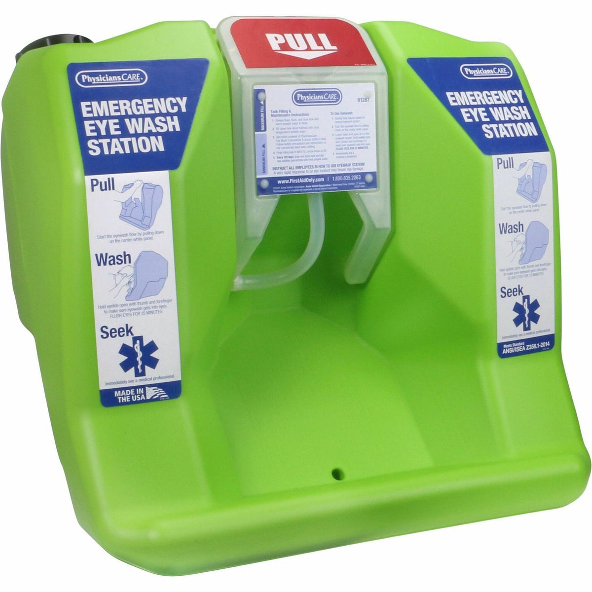 PhysiciansCare Eyewash Station - 16 gal - 0.25 Hour - Clear, Bright Green - 1 Each