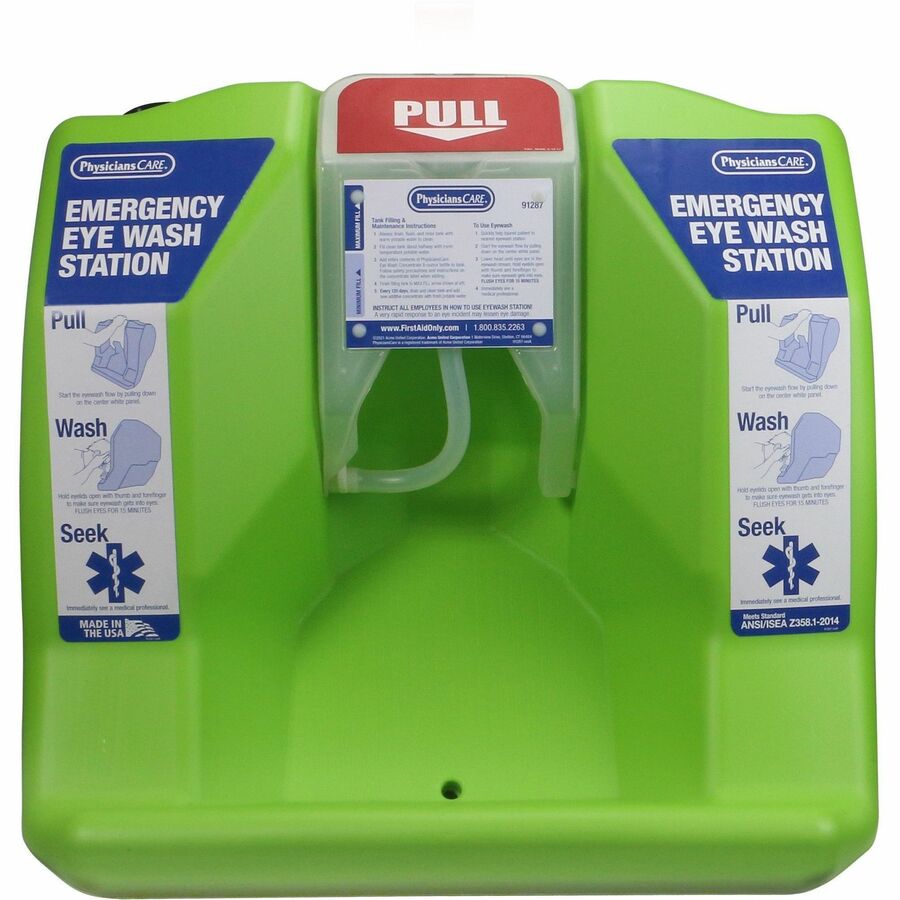 PhysiciansCare Eyewash Station - 16 gal - 0.25 Hour - Clear, Bright Green - 1 Each