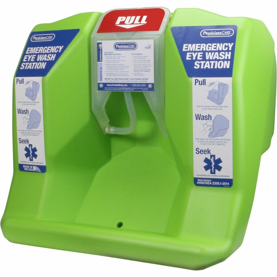 PhysiciansCare Eyewash Station - 16 gal - 0.25 Hour - Clear, Bright Green - 1 Each