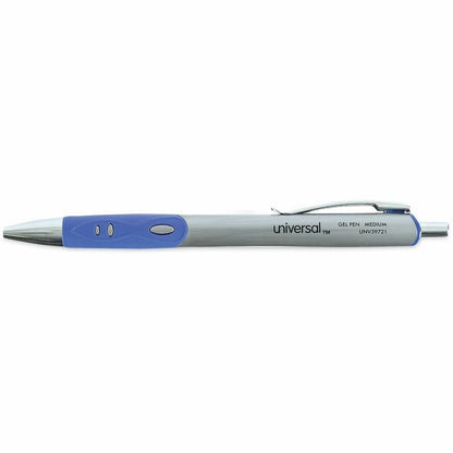 Universal Comfort Grip Gel Pen - 0.7 mm Medium Conical Pen Point - Retractable - Blue Ink - Water Based - Gray, Blue, Si