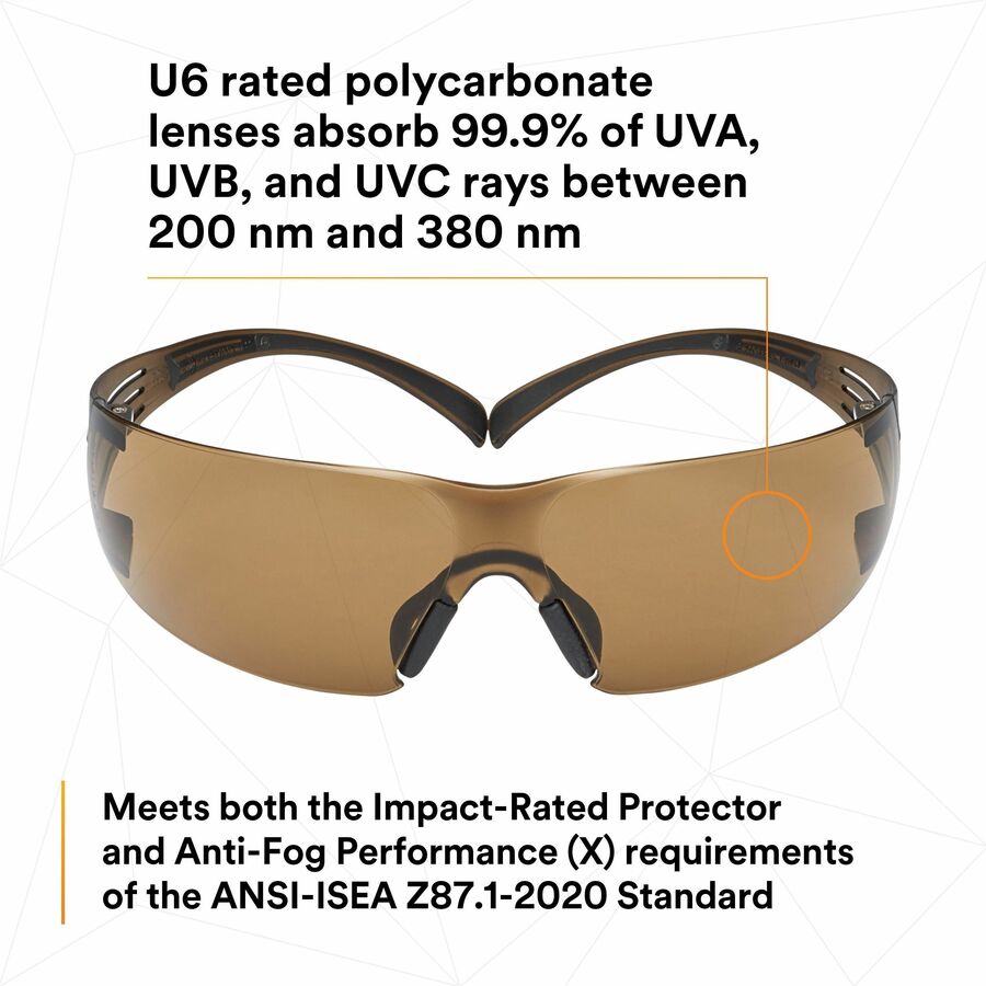 3M SecureFit Protective Eyewear - Recommended for: Eye, Indoor/Outdoor - Fog, UVA, UVB, UVC Protection - Polycarbonate -
