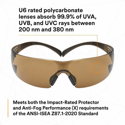 3M SecureFit Protective Eyewear - Recommended for: Eye, Indoor/Outdoor - Fog, UVA, UVB, UVC Protection - Polycarbonate -