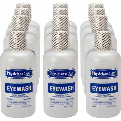 First Aid Only Sterile Ophthalmic Solution Eyewash - 1 quart - Sterile - For Eye irrigation, Eye Burning - 12 / Carton