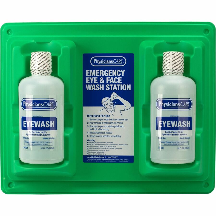 First Aid Only Twin-Bottle Eyewash Station - 1 quart - Wall Mountable - 6 / Carton