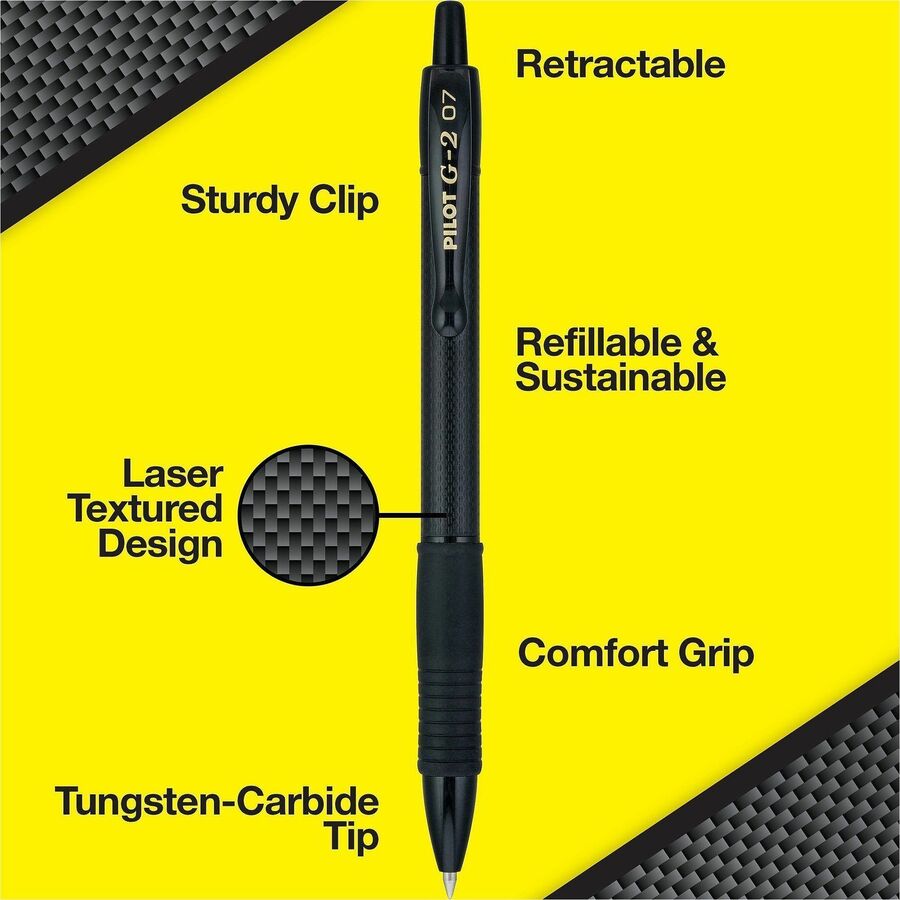 Pilot Gel Pens - 0.7 mm Fine Pen Point - Refillable - Black Ink - Gel-based - Tungsten Carbide Tip - 12 / Dozen