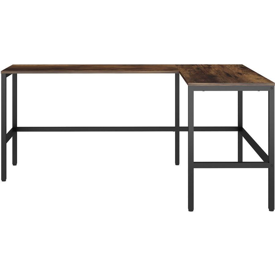 NuSparc L-Shaped Metal Frame Desk - Vintage Oak L-shaped, Black Top - Contemporary Style - 200 lb Capacity - 1 Each