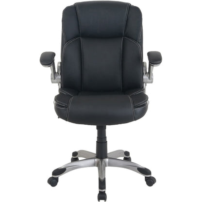 NuSparc Leather Rolling Chair - Mid Back - 5-star Base - Black - Bonded Leather - Armrest - 1 Each
