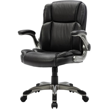 NuSparc Leather Rolling Chair - Mid Back - 5-star Base - Black - Bonded Leather - Armrest - 1 Each