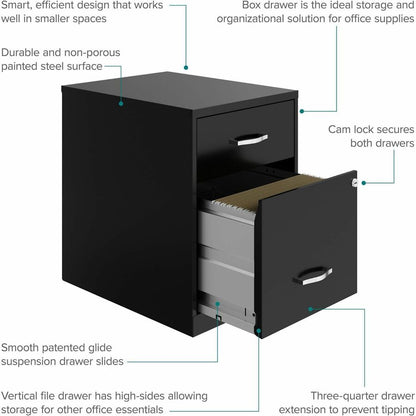 NuSparc File Cabinet - 14.2" Width x 18" Depth x 19" Height - 2 x Drawer(s) for Box, File - Letter - Vertical - 1 Each
