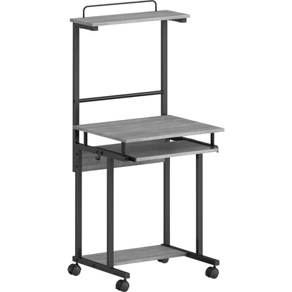 NuSparc Mobile Computer Workstation w/Keybrd Tray - Weathered Charcoal Laminate, Black Top - 110 lb Capacity - 1 Each