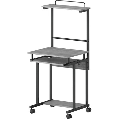 NuSparc Mobile Computer Workstation w/Keybrd Tray - Weathered Charcoal Laminate, Black Top - 110 lb Capacity - 1 Each