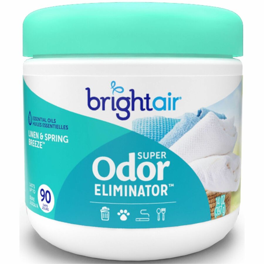 Bright Air Super Odor Eliminator Air Freshener - 14 fl oz (0.4 quart) - Linen & Spring Breeze - 90 Day - 6 / Carton