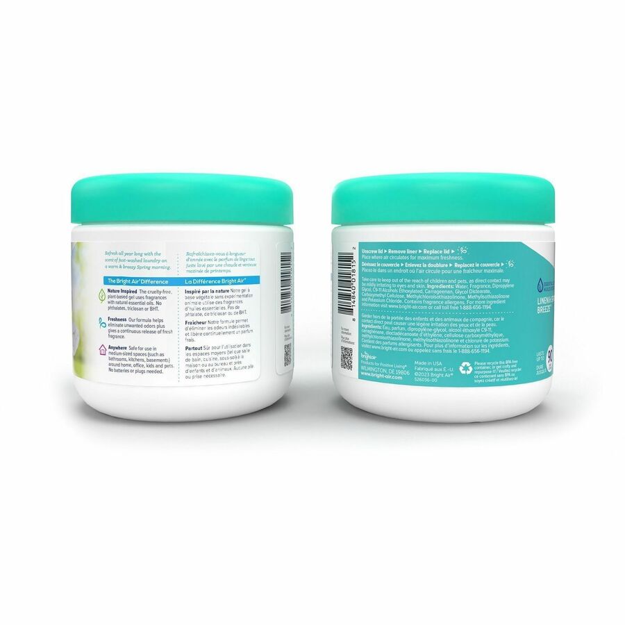 Bright Air Super Odor Eliminator Air Freshener - 14 fl oz (0.4 quart) - Linen & Spring Breeze - 90 Day - 6 / Carton