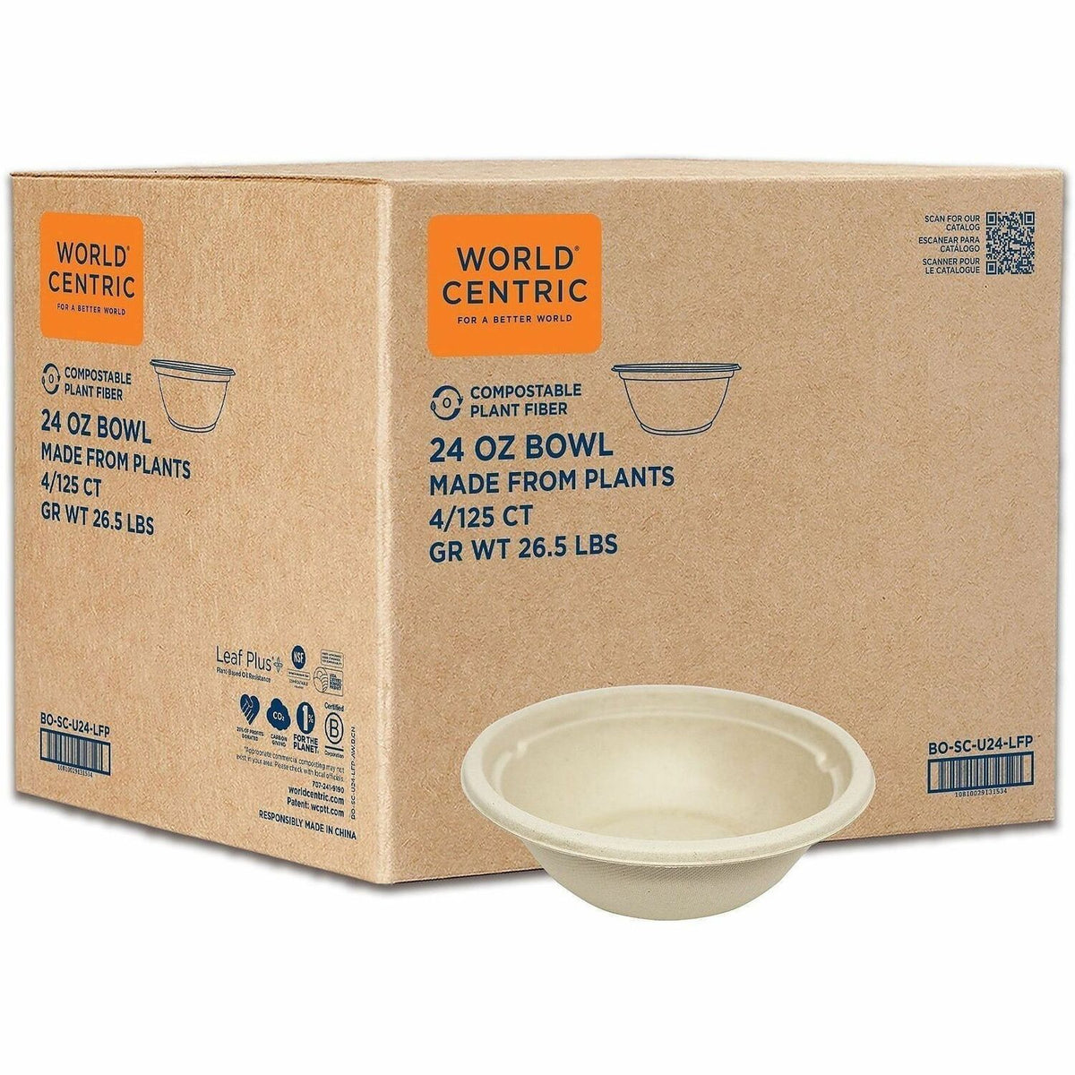 World Centric Compostable Fiber Bowl - Food, Soup, Ice Cream, Salad, Commercial - Disposable - Natural - Fiber Body - 12