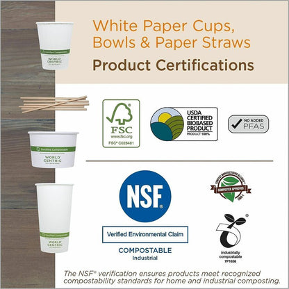 World Centric Compostable Double-Wall Paper Hot Cups - 8 fl oz - White - Paper - Cafe, Hot Drink, Tea, Coffee, Hot Choco