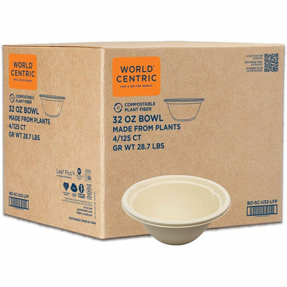 World Centric Compostable Fiber Bowls - Food, Soup, Ice Cream, Salad, Commercial - Disposable - Natural - Fiber, Bamboo 
