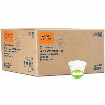 World Centric Compostable Clear Cold Cups - 5 fl oz - Clear - Polylactic Acid (PLA) - 2000 / Carton