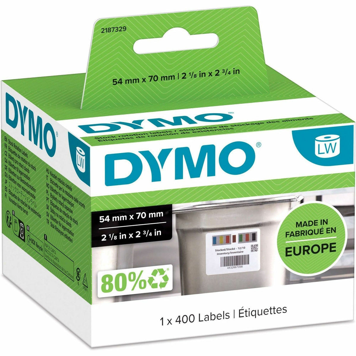 Dymo LabelWriter Stock Rotation Labels - 2 1/8" Width x 2 3/4" Length - Laser - White - Paper - 400 / Roll - 1 Roll